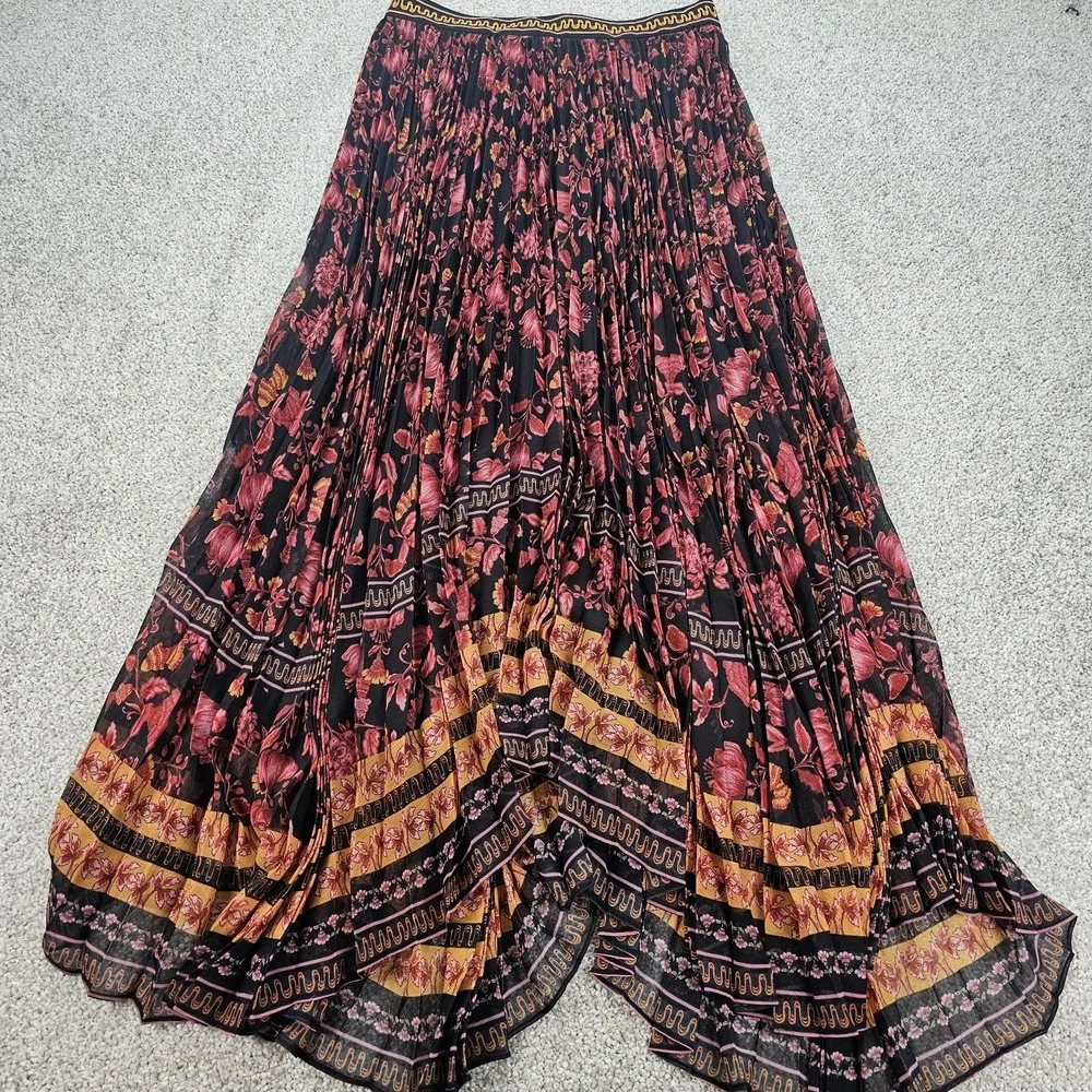 ALICE AND OLIVIA KATZ SUNBURST PLEATED Boho MAXI SKIRT Size 6 - Picture 2 of 9